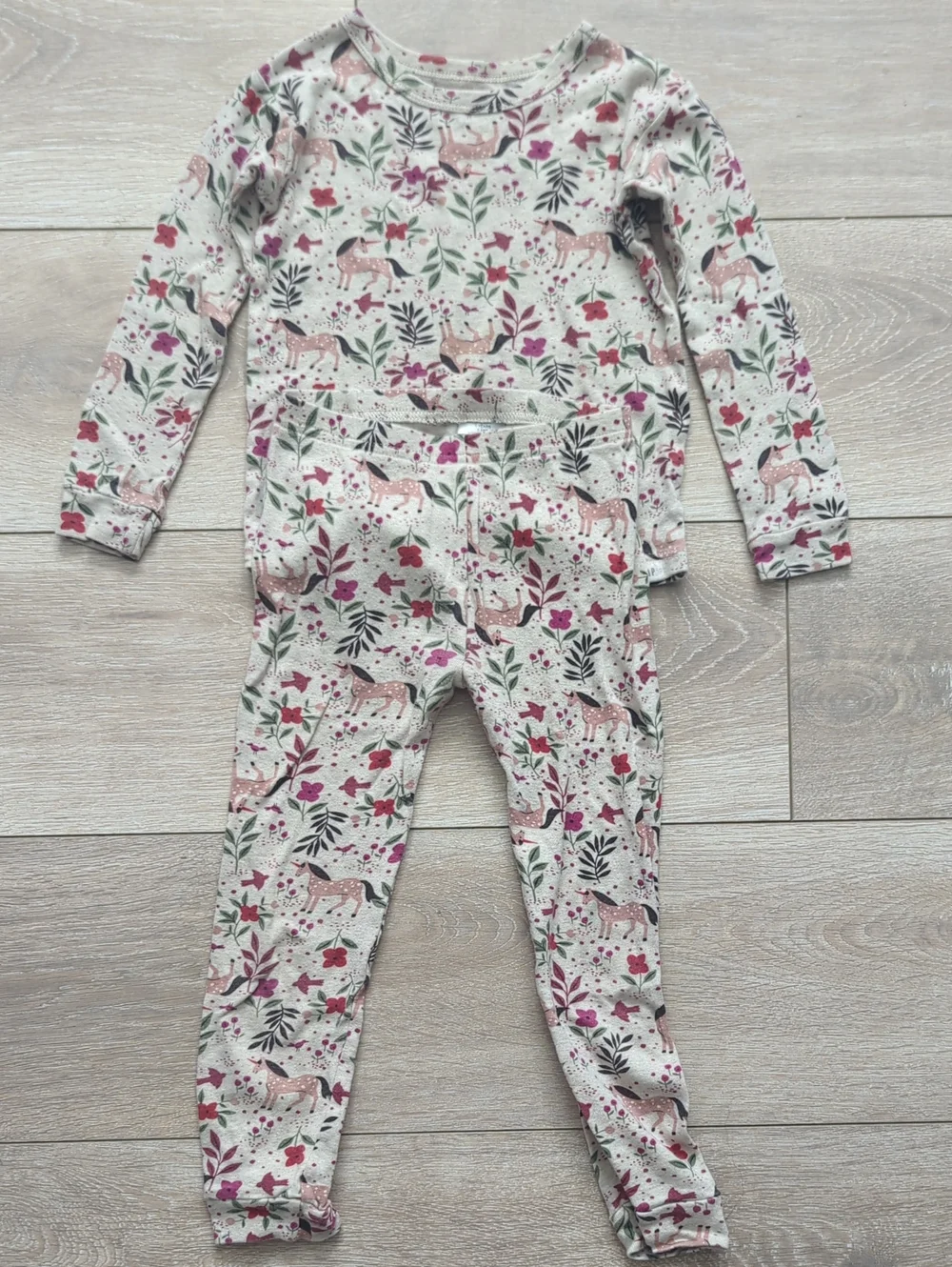 Gap Organic Cotton Long Sleeve Pajama Set - Cream with Pink & Green